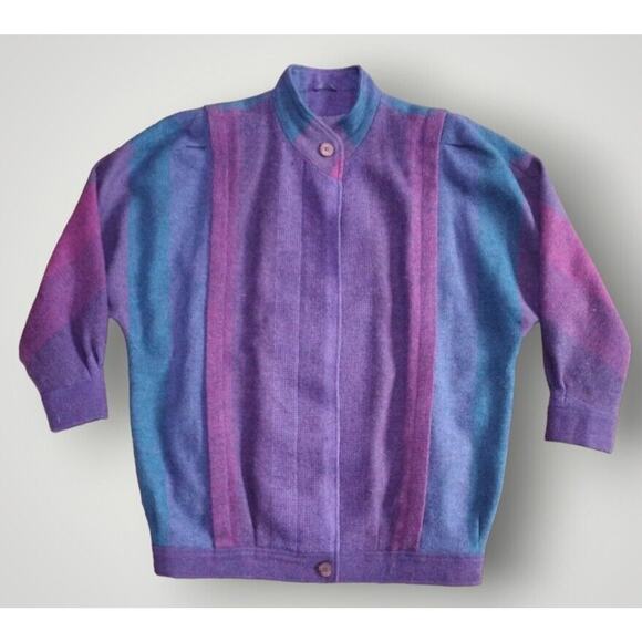 Vintage Avoca Collection Ireland 100% Wool Yarn Dyed Coat Purple/Blue Size M - Picture 1 of 9
